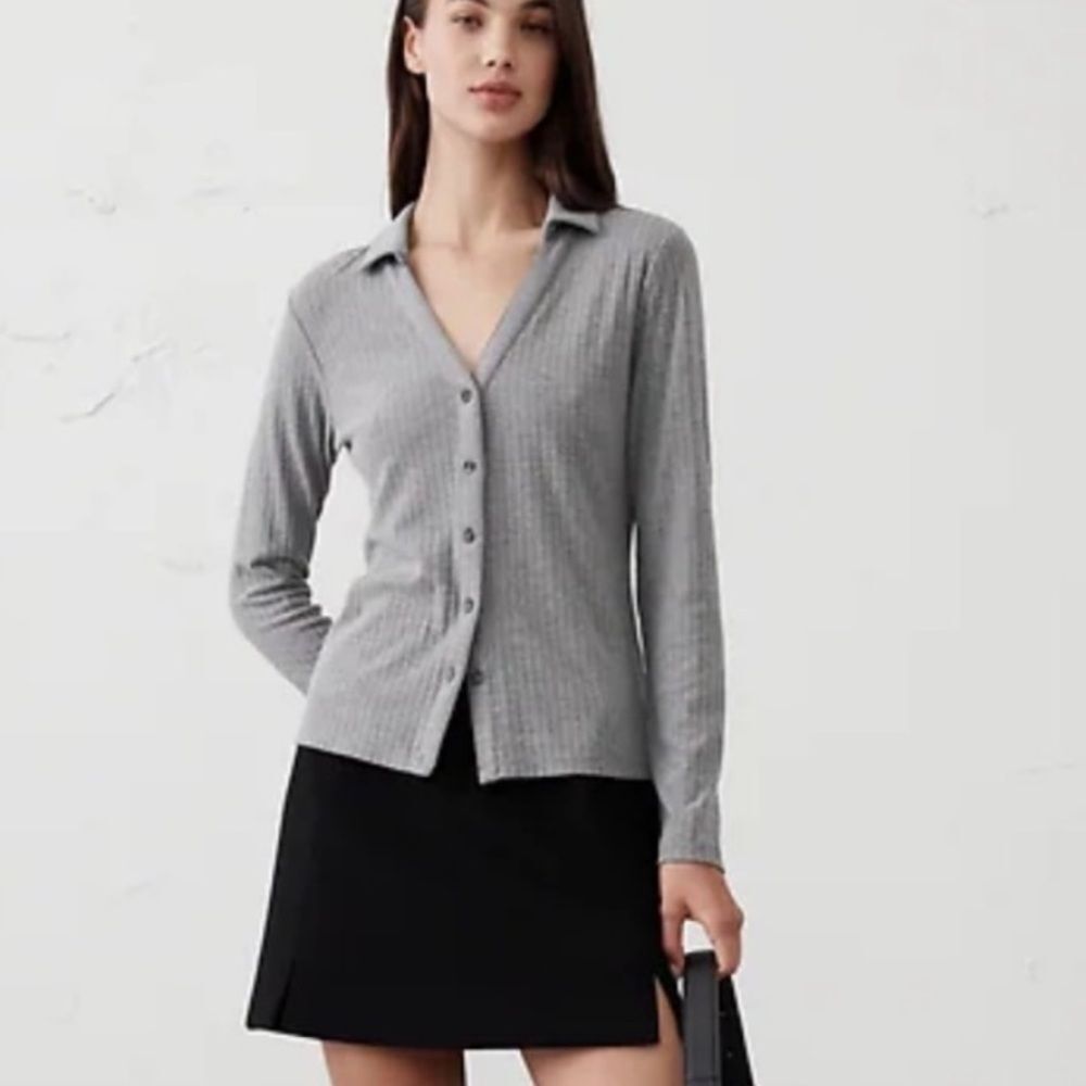 Banana Republic Collared Drop Needle Shirt Gray NWT